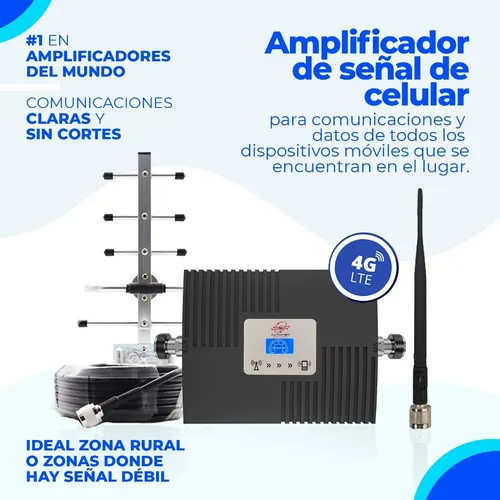 Kit Antena + Amplificador de Señal Celular 65db Doble Banda 850-2100 Mhz 3G  CDMA / 4G LTE + 1 Panel Repetidor