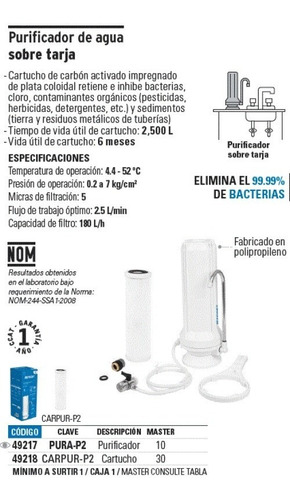 Imagen 3 de 10 de Filtro Purificador Agua Sobre Mesada Elimina Olor Y Sabor