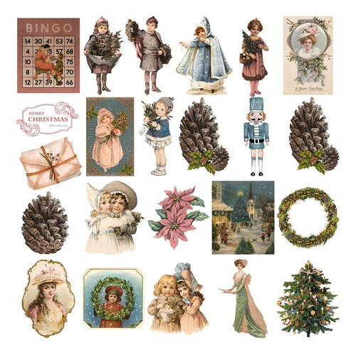 Set 50 Stickers  Navidad Vintage  Ilustración Scrapbooking