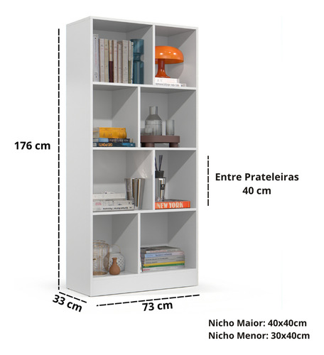Estante Para Livros Rios Com 8 Prateleiras E Divisórias Cor Branco