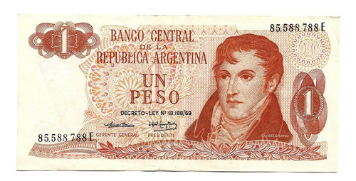 Billete Argentina 1 Peso Ley 18.188/69  Gral. Belgrano