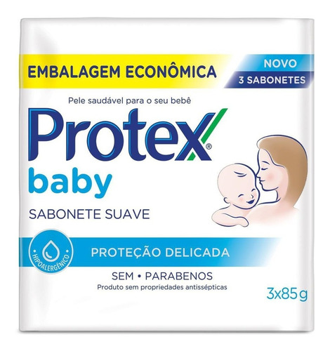 Kit 3 Sabonetes Suave Para Bebês Protex Baby Delicado 85g 