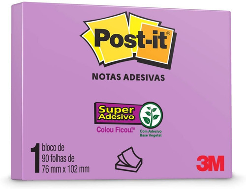 Bloco De Recado Auto Adesivo Roxo Post-it 102 X 76mm - 3m