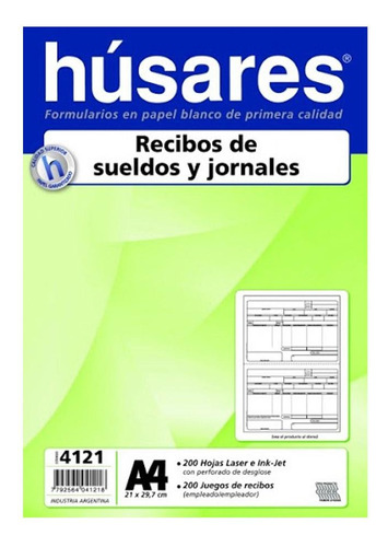 Formulario Husares Recibo De Sueldo A4 X 200 Hjs 80 Grs.