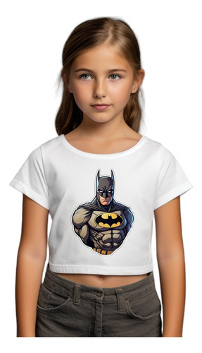 Camiseta Cropped Infantil Batman Arte Cartoon