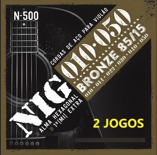 Kit 2 Encordoamentos Violão Aço Bronze Nig N500 010 Pr2n500l