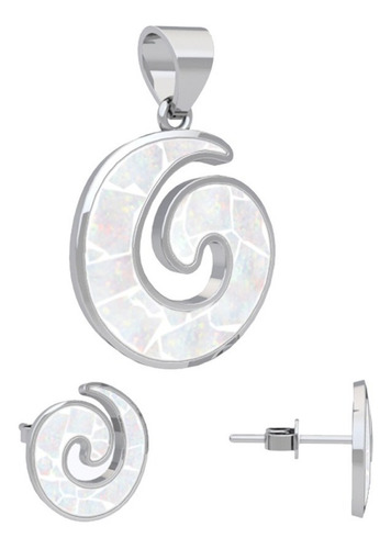 Imagen 2 de 10 de Juego Plata 925 Dije Y Aretes Opalo Set Mujer Agálea Joyería