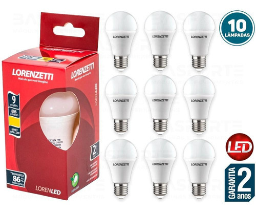 Kit 10 Lâmpadas Led Bulbo 9w Branca Bivolt Lorenzetti Cor da luz Branco 110V/220V