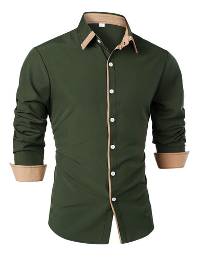 U Camiseta Casual De Manga Larga Con Botones A Cuadros A