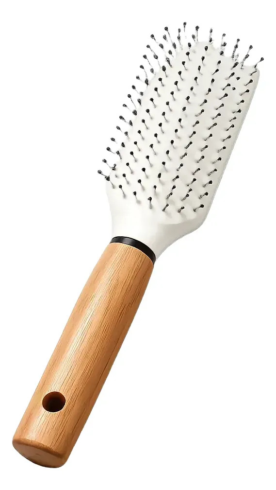 Cepillo Pelo Desenredante Mango Bambú Cerdas Anchas Portatil Crema