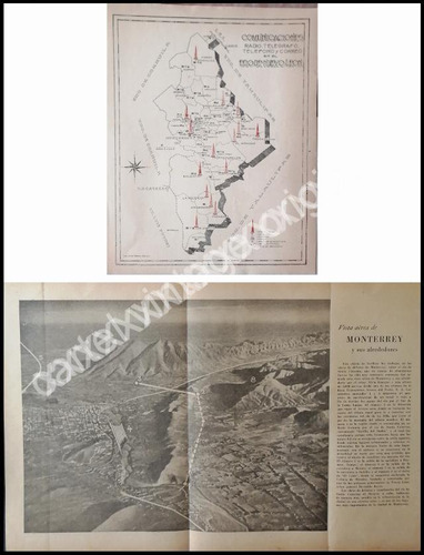 Cartel Retro Mapa Y Vista Aerea De Monterrey 1942