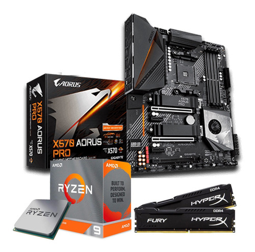 Kit Ryzen 9 3900x Giga X570 Aorus Pro Fury 2x 8 Gb 2666mhz
