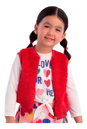 Imagem 2 de 3 de Colete Infantil Pelúcia Vermelho Mon Sucré Lovely 22010 B.e.