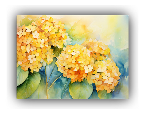 60x40cm Cuadro Abstracto: Hortensias Amarillas Y Naranjas