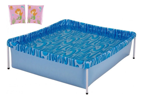 Kit Piscina Infantil 400 Litros + Par De Boias De Braço Rosa