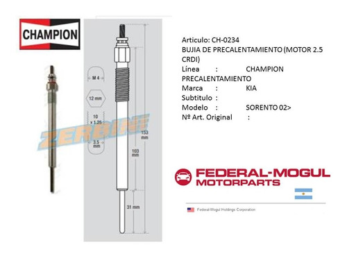 4 Bujias Incandescente Kia Sorento Motor 2.5 Crdi