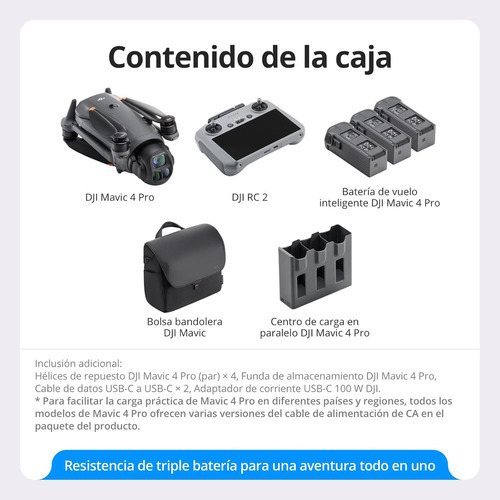 DJI Mavic 4 Pro Vuela Más Combo con DJI RC 2, 4K dron tricámara insignia con cámara Hasselblad de 100 MP y sensor CMOS 4/3, transmisión de 30 km, 51 min de tiempo de vuelo
