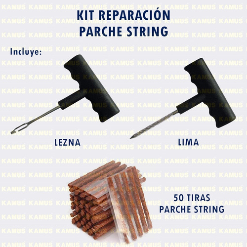 Imagen 2 de 7 de Kit Lezna + Lima + 50 Tiras String Parche Reparacion Llanta