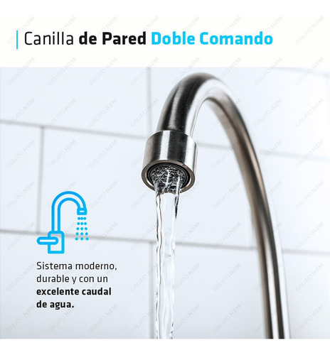 Imagen 4 de 10 de Canilla Griferia Mezcladora Pared Cocina Doble Comando