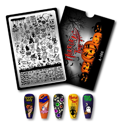 Placa Para Estampar Uñas Stamping Plate A-066 Horror Time