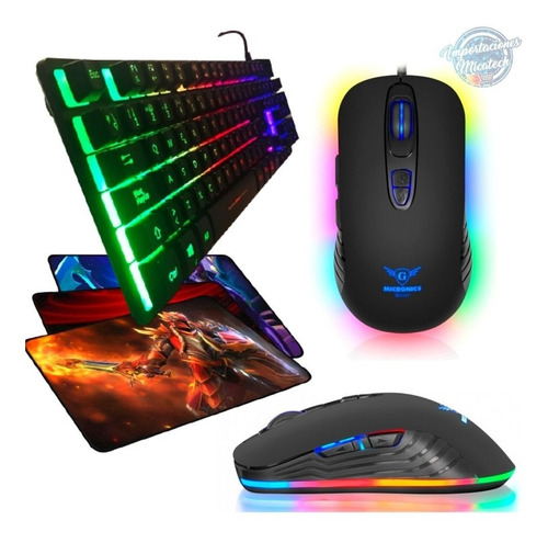 Kit Gamer 3en1:teclado Semimecánico + Mouse Winner Rgb + Pad