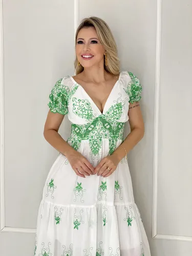Vestido Laise Floral Noite Casamento Longo Evangelico Festa