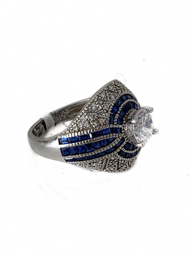 Imagen 3 de 7 de Anillo Redondo Piedra Zafiro Premium