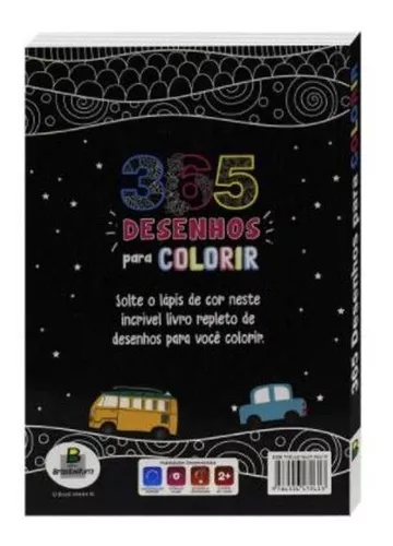 Livro Infantil Com 365 Desenhos Para Colorir Capa C/ Glitter