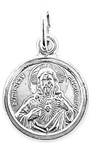 Colgante Medalla Sagrado Corazón 12mm Plata Fina 925
