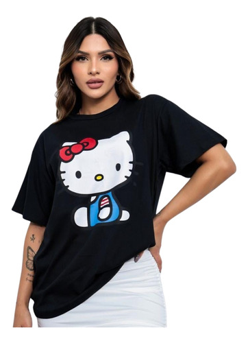 Camiseta Feminina Estampa Hello Kitty Gato Larga Promoção