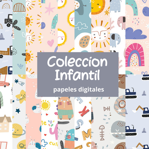 Kit Papeles Digitales Estampados Infantiles Imprimibles