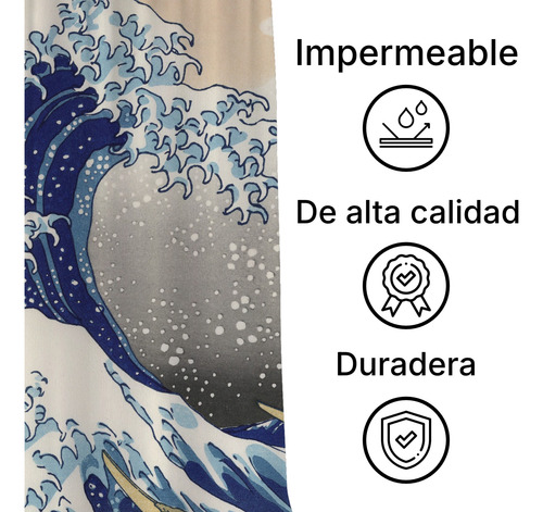 Cortina De Baño Ducha Impermeable Grande Lavable Diseño Moda Azul Gran Ola