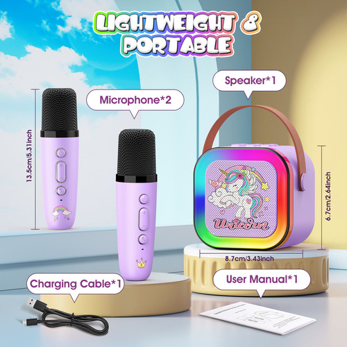 ..karaoke De Unicornio+2 Micrófonos, Regalo Para Niñas,viole