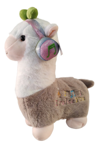 Peluche Alpaca Moño Y Audifonos Cafe Claro 35cm