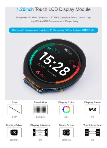 Módulo Lcd Táctil 1.28 Pulgadas 240x240 Rgb 65k