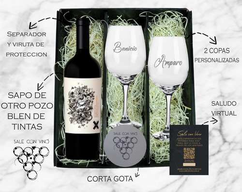 Box Regalo Vino Sapo De Otro Pozo 2 Copas Grabadas