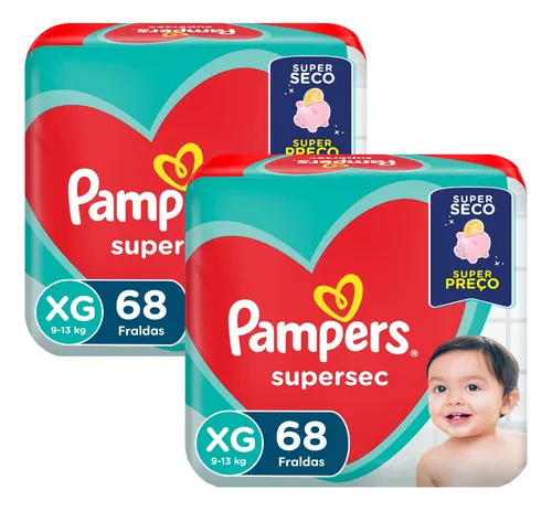 Kit 02 Fraldas Descartaveis Infantil Pampers Supersec Xg 68