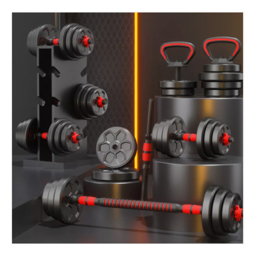 Set Mancuernas Barra Ajustables 20 Kg 3 En 1 Chilestar Negro