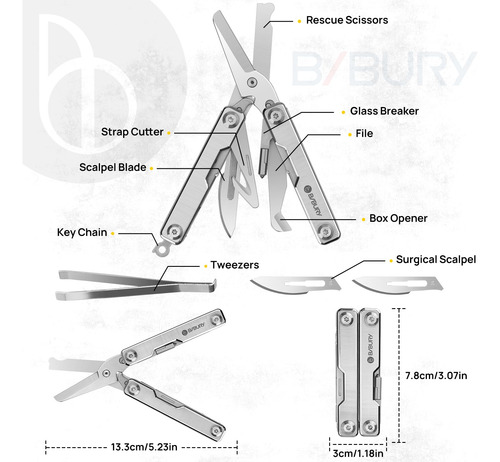 Mini Multiherramienta Bibury Bi2052a 8 En 1 Con Tijeras Y Ab