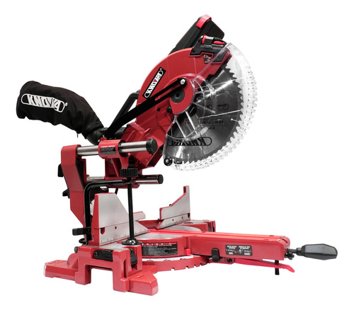 Sierra compacta angular compuesta deslizable con disco de aluminio de 12" Motor Universal, 127V, 15A Base de Aluminio fundido, Velocidad máxima de 4,000 RPM KN M-3057R KNOVA