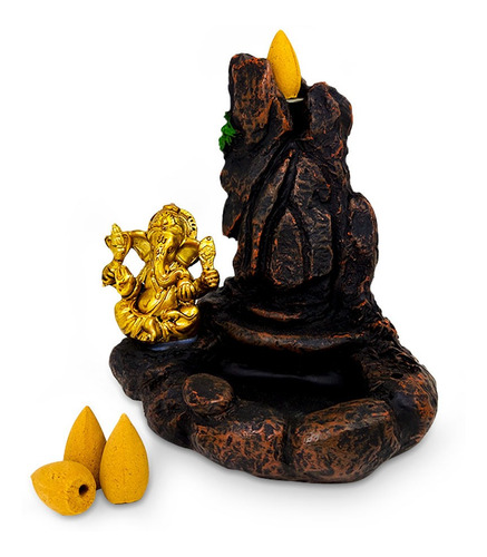 Incensário Cascata Ganesha Dourada Full
