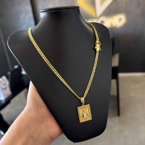 Corrente Masculina + Nossa Senhora Cravejada Ouro Banhado