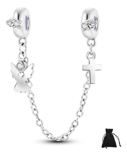 Charm Angel Cruz Cadena Seguridad Plata S925 Compatible