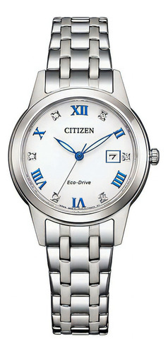 Reloj Citizen Ecodrive Analog Fe124081a dama Color De La Malla Plateado Color Del Bisel Plateado Color Del Fondo Blanco