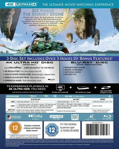 Avatar (2009) 4k Ultra Hd + Blu-ray - 3 Discos