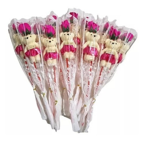 Pack 12 Unid Rosas Con Oso Feliz Dia De Las Madres