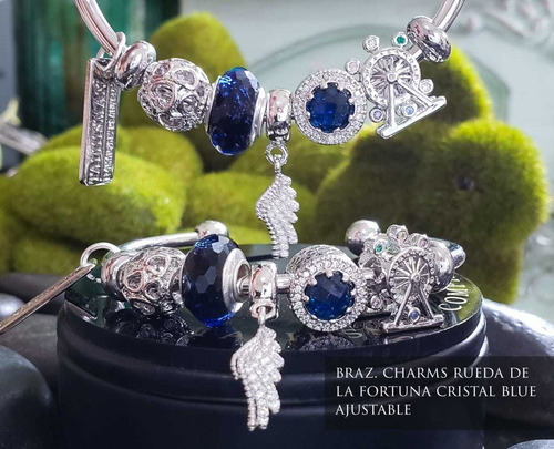 Pulsera Con Donas Rayo Azul Arcángel Miguel En Plata Rod. Azul 5.5 Cm
