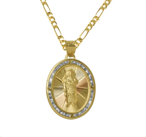 Medalla San Judas Tadeo Estrella Oro 10k + Cadena De Regalo