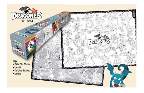 Dragones Super Laminas Para Pintar + Lapices Uniesco 5514