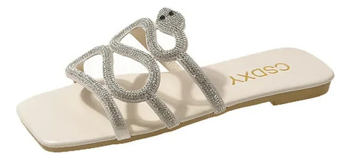Sandalias Con Estampado De Serpiente Y Tacón Plano, Zapatill